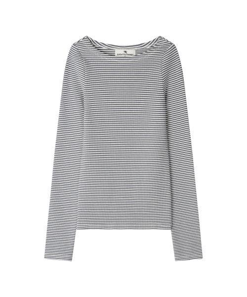 SUNDAY FRUIT MARKET(サンデーフルーツマーケット)の「W) STRIPE BOATNECK TEE NAVY(Tシャツ/カットソー・レディース・その他・SMALL/MEDIUM)」の1枚目の写真