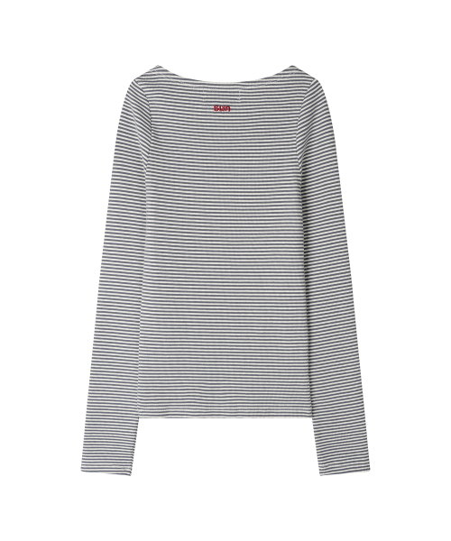 SUNDAY FRUIT MARKET(サンデーフルーツマーケット)の「W) STRIPE BOATNECK TEE NAVY(Tシャツ/カットソー・レディース・その他・SMALL/MEDIUM)」の2枚目の写真