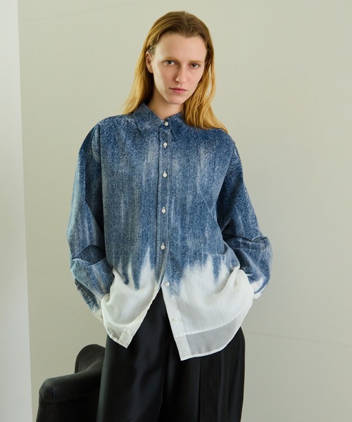 MAISON SPECIAL(メゾンスペシャル)の「Flocky Denim Shirt/フロッキーデニムシャツ(シャツ/ブラウス・レディース・ブルー/ブラック・FREE)」の2枚目の写真