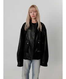 OVERTHEOIR（オーバー ド ワール）の「leather detail wide rider jacket black（ライダースジャケット）」