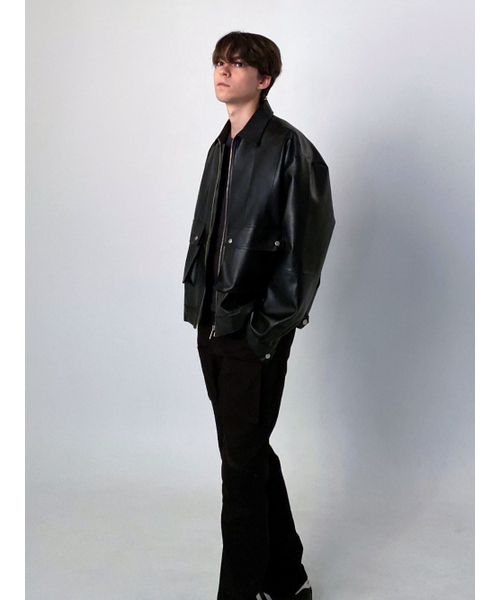 OVERTHEOIR(オーバー ド ワール)の「leather detail wide rider jacket black(ライダースジャケット・レディース・ブラック・FREE)」の3枚目の写真