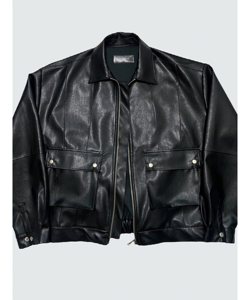 OVERTHEOIR(オーバー ド ワール)の「leather detail wide rider jacket black(ライダースジャケット・レディース・ブラック・FREE)」の4枚目の写真