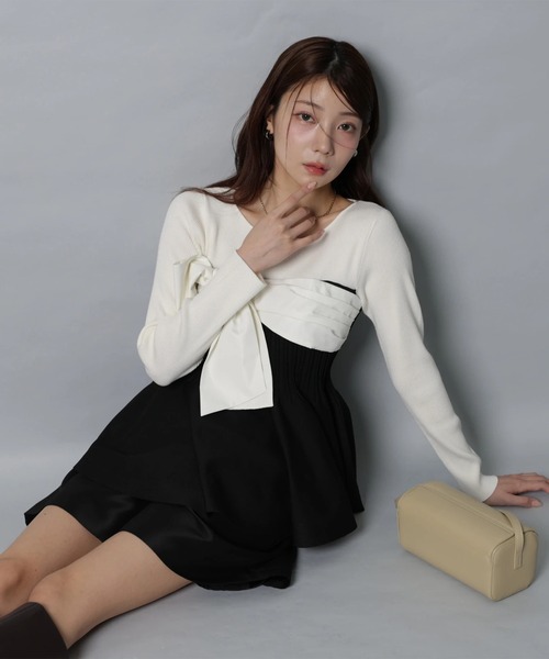 リボンラップペプラムニット（ニット/セーター）｜Apuweiser-riche