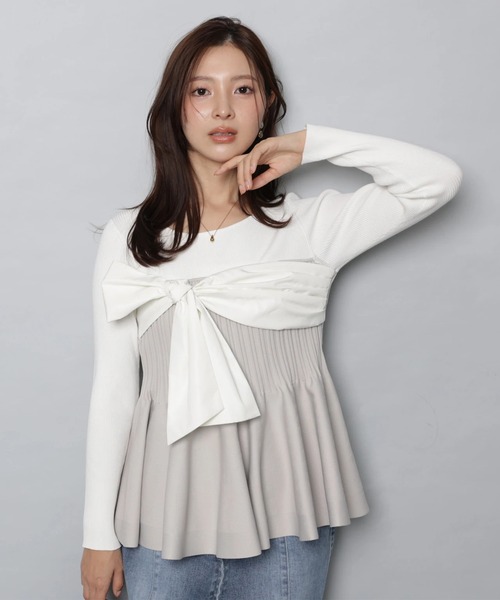 リボンラップペプラムニット（ニット/セーター）｜Apuweiser-riche