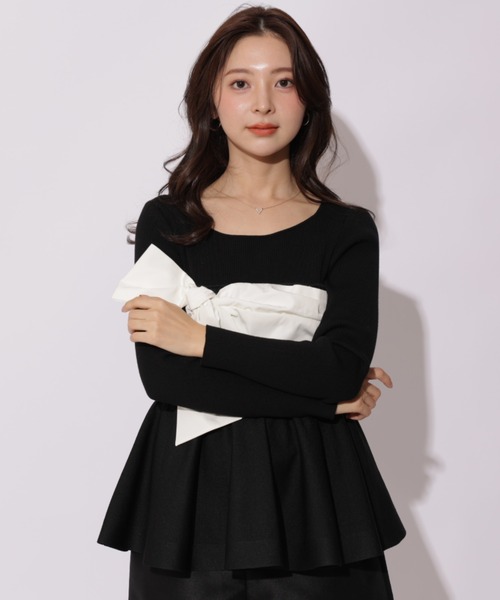 Apuweiser-riche（アプワイザーリッシェ）の「リボンラップペプラムニット（ニット/セーター・レディース・ブルーグレー/グレイッシュベージュ/ブラック系その他2/ブラック・2）」の5枚目の写真