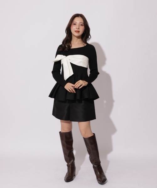 Apuweiser-riche（アプワイザーリッシェ）の「リボンラップペプラムニット（ニット/セーター・レディース・ブルーグレー/グレイッシュベージュ/ブラック系その他2/ブラック・2）」の9枚目の写真