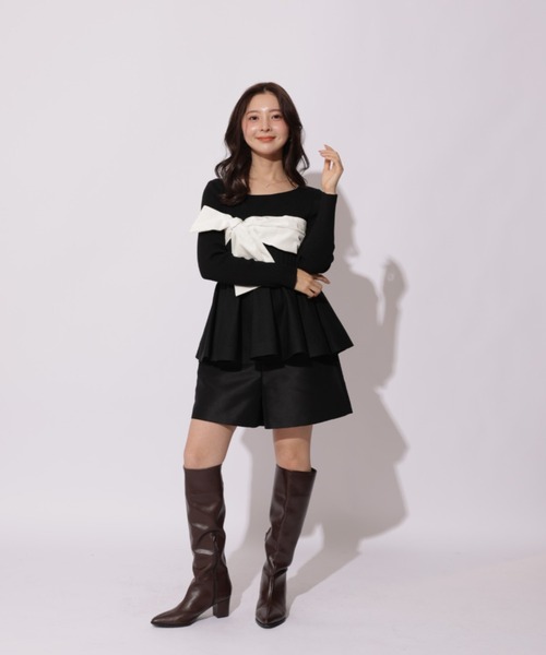 Apuweiser-riche（アプワイザーリッシェ）の「リボンラップペプラムニット（ニット/セーター・レディース・ブルーグレー/グレイッシュベージュ/ブラック系その他2/ブラック・2）」の8枚目の写真