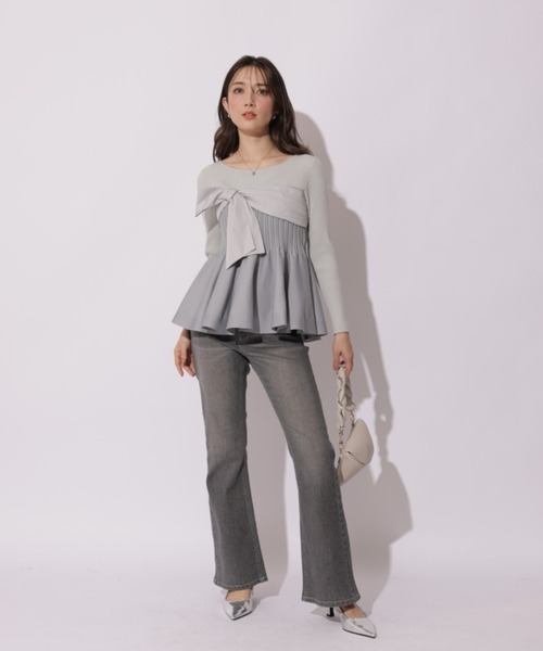 Apuweiser-riche（アプワイザーリッシェ）の「リボンラップペプラムニット（ニット/セーター・レディース・ブルーグレー/グレイッシュベージュ/ブラック系その他2/ブラック・2）」の14枚目の写真