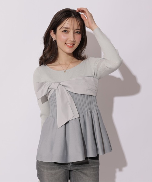 Apuweiser-riche（アプワイザーリッシェ）の「リボンラップペプラムニット（ニット/セーター・レディース・ブルーグレー/グレイッシュベージュ/ブラック系その他2/ブラック・2）」の10枚目の写真