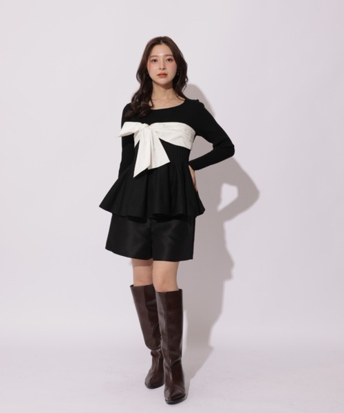 Apuweiser-riche（アプワイザーリッシェ）の「リボンラップペプラムニット（ニット/セーター・レディース・ブルーグレー/グレイッシュベージュ/ブラック系その他2/ブラック・2）」の7枚目の写真