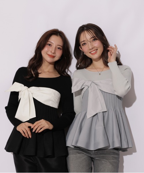 Apuweiser-riche（アプワイザーリッシェ）の「リボンラップペプラムニット（ニット/セーター・レディース・ブルーグレー/グレイッシュベージュ/ブラック系その他2/ブラック・2）」の17枚目の写真