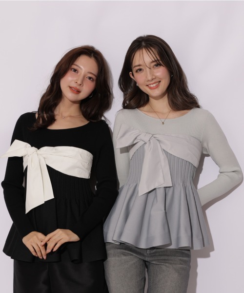 Apuweiser-riche（アプワイザーリッシェ）の「リボンラップペプラムニット（ニット/セーター・レディース・ブルーグレー/グレイッシュベージュ/ブラック系その他2/ブラック・2）」の18枚目の写真