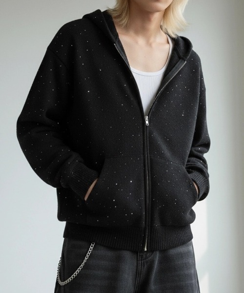 BENUSTA（ベヌスタ）の「A'GEM/9 × .kom 『BENUSTA /ベヌスタ』スプリンクルラメニットジップパーカー（パーカー・メンズ・ブラック・M/L）」の5枚目の写真