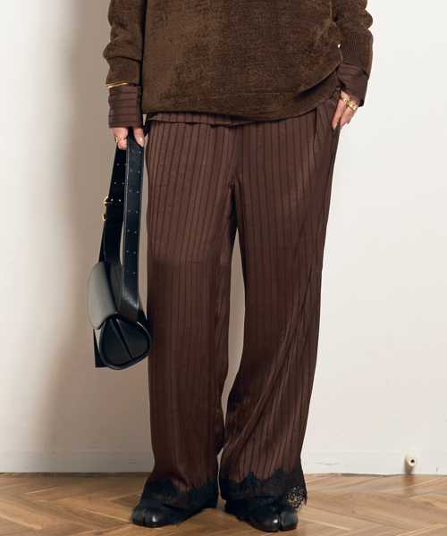 AP STUDIO(エーピーストゥディオ)の「【ARCHIVE STANCE/アーカイブスタンス】satin stripe easy Pants(その他パンツ・レディース・ブラック/ブラウン・FREE)」の2枚目の写真
