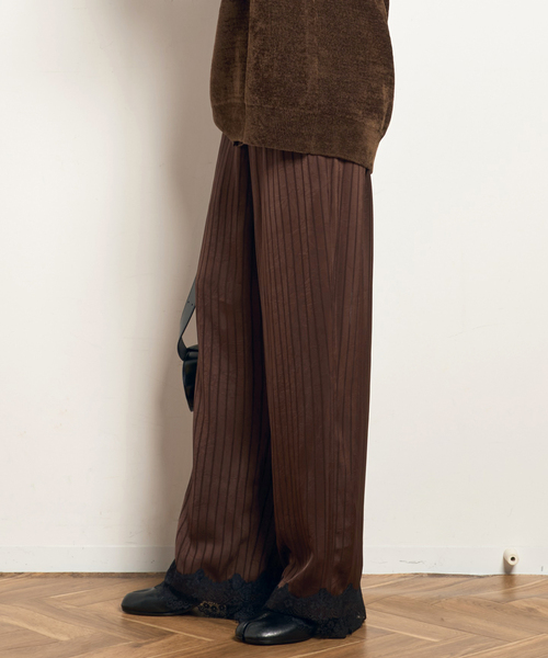 AP STUDIO(エーピーストゥディオ)の「【ARCHIVE STANCE/アーカイブスタンス】satin stripe easy Pants(その他パンツ・レディース・ブラック/ブラウン・FREE)」の3枚目の写真