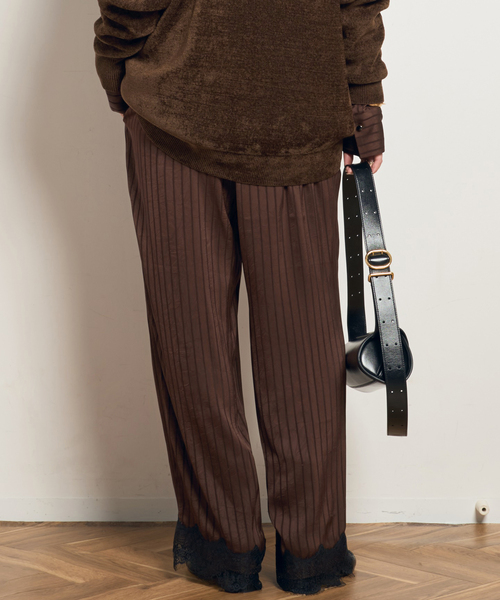 AP STUDIO(エーピーストゥディオ)の「【ARCHIVE STANCE/アーカイブスタンス】satin stripe easy Pants(その他パンツ・レディース・ブラック/ブラウン・FREE)」の4枚目の写真
