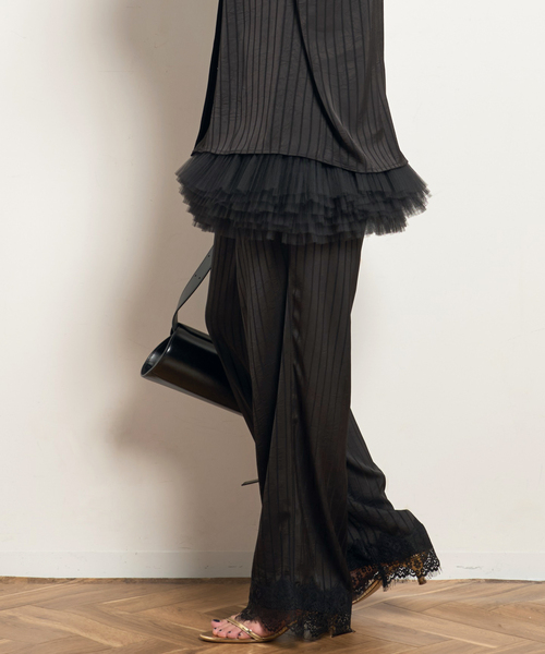 AP STUDIO(エーピーストゥディオ)の「【ARCHIVE STANCE/アーカイブスタンス】satin stripe easy Pants(その他パンツ・レディース・ブラック/ブラウン・FREE)」の8枚目の写真