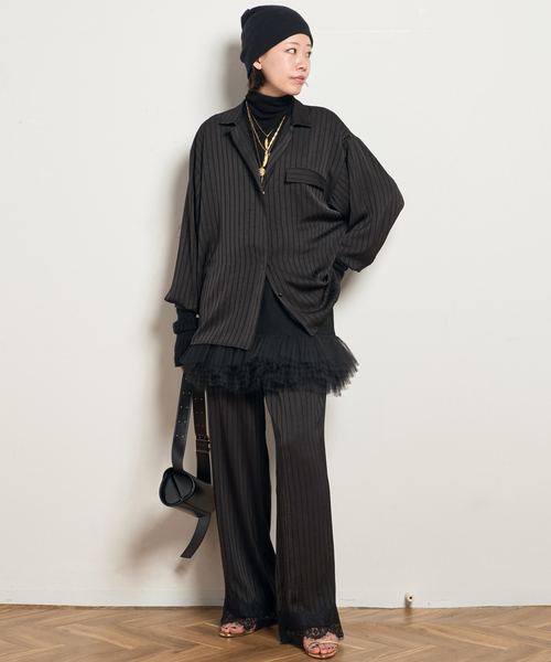 AP STUDIO(エーピーストゥディオ)の「【ARCHIVE STANCE/アーカイブスタンス】satin stripe easy Pants(その他パンツ・レディース・ブラック/ブラウン・FREE)」の10枚目の写真