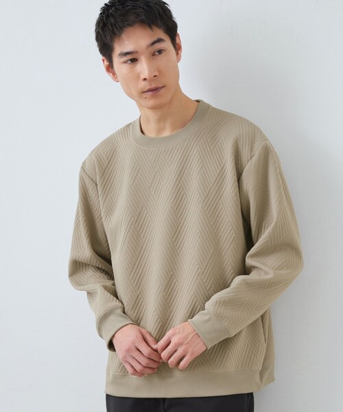 THE SHOP TK (ザ ショップ ティーケー )の「【大人の上品カジュアルに】ふくれキルトスウェット 軽量/洗濯機OK(スウェット・メンズ・ナチュラル/ホワイト系/ネイビー/サックスブルー・03/04/02)」の2枚目の写真