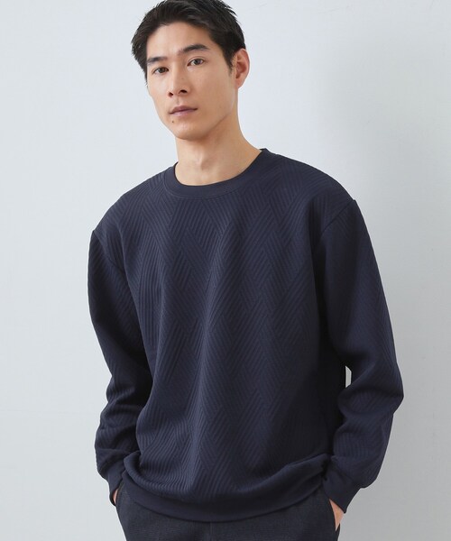 THE SHOP TK (ザ ショップ ティーケー )の「【大人の上品カジュアルに】ふくれキルトスウェット 軽量/洗濯機OK(スウェット・メンズ・ナチュラル/ホワイト系/ネイビー/サックスブルー・03/04/02)」の3枚目の写真