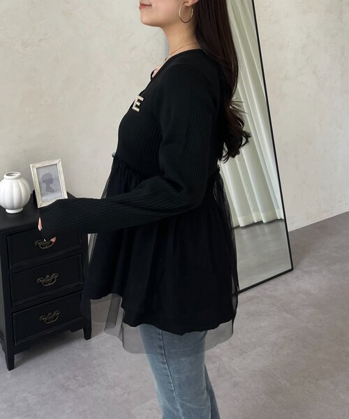 prose verse（プロズヴェール）の「チュールレイヤードVネックペプラムカーディガン（カーディガン/ボレロ・レディース・イエロー/ピンク/ブラック・LARGE/MEDIUM）」の7枚目の写真