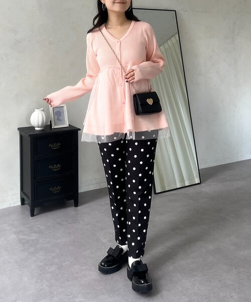 prose verse（プロズヴェール）の「チュールレイヤードVネックペプラムカーディガン（カーディガン/ボレロ・レディース・イエロー/ピンク/ブラック・LARGE/MEDIUM）」の15枚目の写真