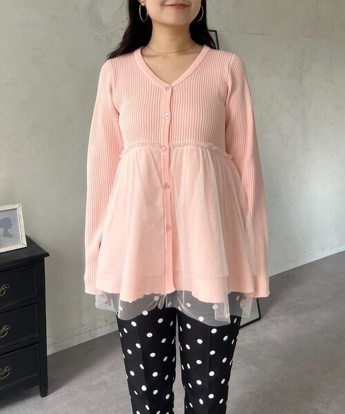 prose verse（プロズヴェール）の「チュールレイヤードVネックペプラムカーディガン（カーディガン/ボレロ・レディース・イエロー/ピンク/ブラック・LARGE/MEDIUM）」の9枚目の写真