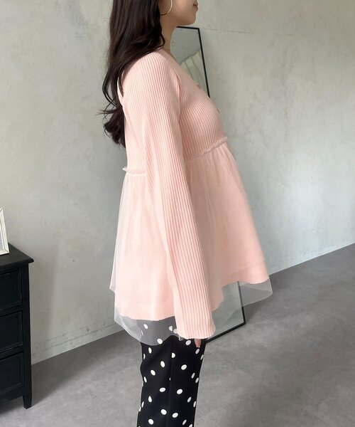 prose verse（プロズヴェール）の「チュールレイヤードVネックペプラムカーディガン（カーディガン/ボレロ・レディース・イエロー/ピンク/ブラック・LARGE/MEDIUM）」の10枚目の写真