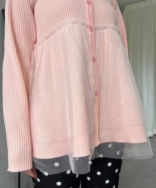 prose verse（プロズヴェール）の「チュールレイヤードVネックペプラムカーディガン（カーディガン/ボレロ・レディース・イエロー/ピンク/ブラック・LARGE/MEDIUM）」の14枚目の写真