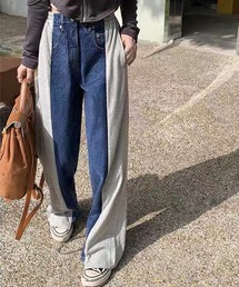 デニム切替スウェットパンツ
