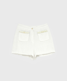 Tape Trimming Tweed Shorts Cream