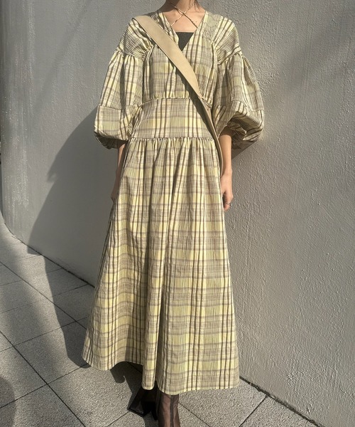 セール】BALLOON SLEEVE CHECK DRESS（ワンピース）｜Ameri（アメリ