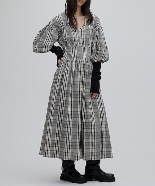 セール】BALLOON SLEEVE CHECK DRESS（ワンピース）｜Ameri（アメリ