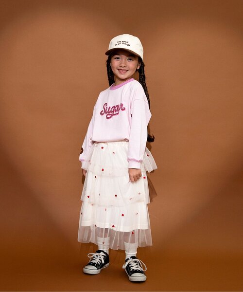 BREEZE（ブリーズ）の「ハート総柄 刺繍チュールスカート_ジュニア対応（スカート・キッズ・アイボリー/ブラウン・140/120/100/90）」の6枚目の写真