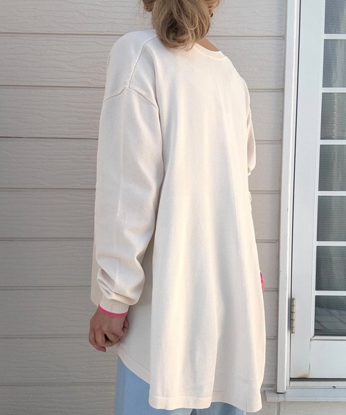 Q（キュー）の「バイカラーラインフレアカーディガン（カーディガン/ボレロ・レディース・ベージュ/ライトグレー/ターコイズブルー・MEDIUM）」の8枚目の写真