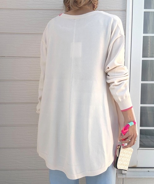 Q（キュー）の「バイカラーラインフレアカーディガン（カーディガン/ボレロ・レディース・ベージュ/ライトグレー/ターコイズブルー・MEDIUM）」の9枚目の写真