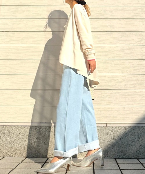 Q（キュー）の「バイカラーラインフレアカーディガン（カーディガン/ボレロ・レディース・ベージュ/ライトグレー/ターコイズブルー・MEDIUM）」の18枚目の写真