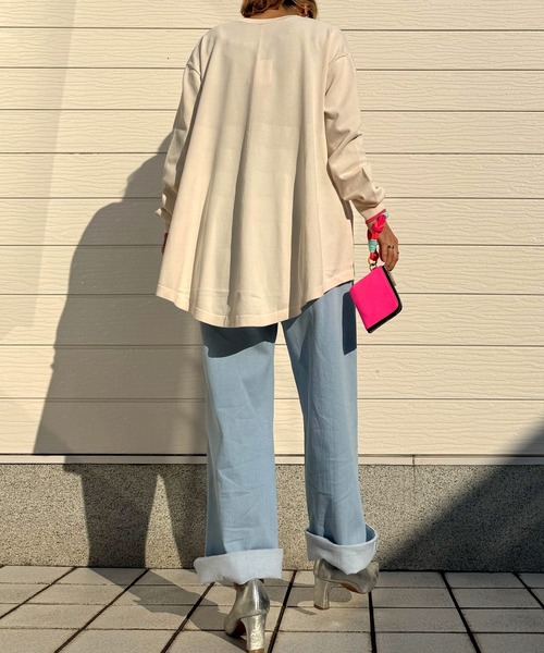 Q（キュー）の「バイカラーラインフレアカーディガン（カーディガン/ボレロ・レディース・ベージュ/ライトグレー/ターコイズブルー・MEDIUM）」の19枚目の写真