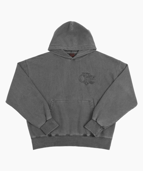 CRIGUN(クリガン)の「LOGO APPLIQUE HOODIE PIGMENT CHARCOAL(パーカー・レディース・チャコールグレー・MEDIUM/LARGE/X-LARGE)」の1枚目の写真