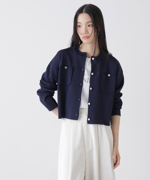 NANO universe（ナノユニバース）の「洗濯機洗可UVカット総針ニットカーディガン（カーディガン/ボレロ・レディース・ホワイト/ブルー/ネイビー・FREE）」の2枚目の写真