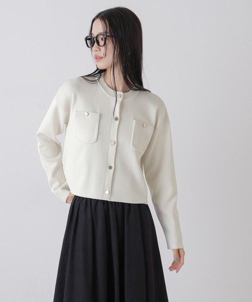 NANO universe（ナノユニバース）の「洗濯機洗可UVカット総針ニットカーディガン（カーディガン/ボレロ・レディース・ホワイト/ブルー/ネイビー・FREE）」の4枚目の写真