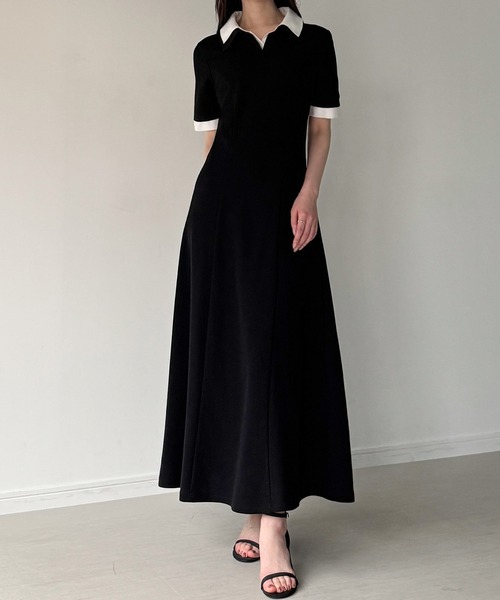 junoah（ジュノア）の「シャツレイヤードフレアワンピース（ワンピース・レディース・ネイビー/ライトグレー/ブラック・LARGE/MEDIUM/SMALL）」の2枚目の写真