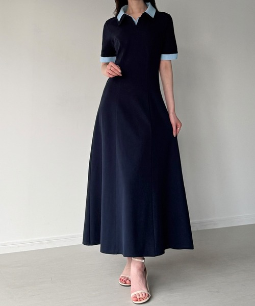 junoah（ジュノア）の「シャツレイヤードフレアワンピース（ワンピース・レディース・ネイビー/ライトグレー/ブラック・LARGE/MEDIUM/SMALL）」の4枚目の写真