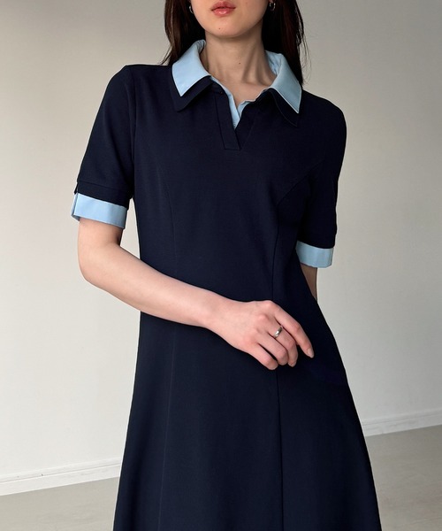 junoah（ジュノア）の「シャツレイヤードフレアワンピース（ワンピース・レディース・ネイビー/ライトグレー/ブラック・LARGE/MEDIUM/SMALL）」の5枚目の写真