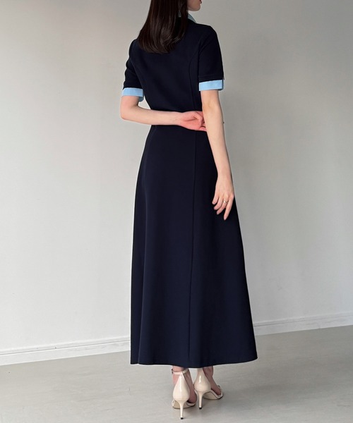 junoah（ジュノア）の「シャツレイヤードフレアワンピース（ワンピース・レディース・ネイビー/ライトグレー/ブラック・LARGE/MEDIUM/SMALL）」の6枚目の写真