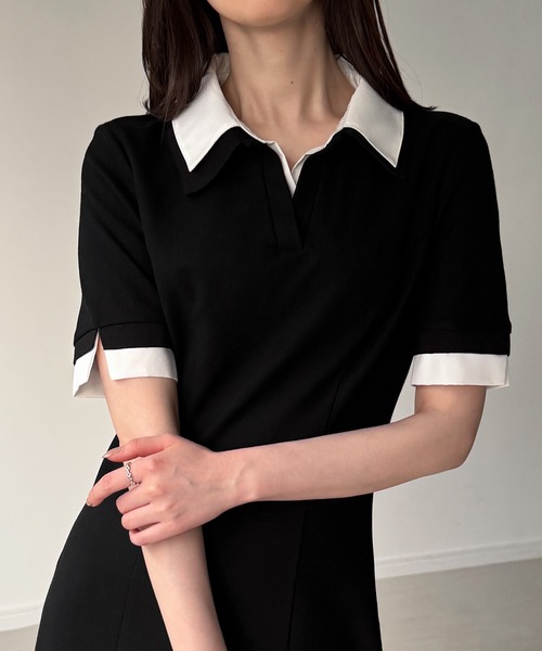 junoah（ジュノア）の「シャツレイヤードフレアワンピース（ワンピース・レディース・ネイビー/ライトグレー/ブラック・LARGE/MEDIUM/SMALL）」の7枚目の写真
