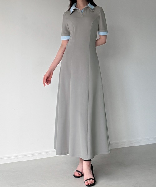junoah（ジュノア）の「シャツレイヤードフレアワンピース（ワンピース・レディース・ネイビー/ライトグレー/ブラック・LARGE/MEDIUM/SMALL）」の10枚目の写真