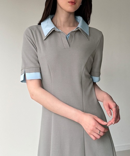 junoah（ジュノア）の「シャツレイヤードフレアワンピース（ワンピース・レディース・ネイビー/ライトグレー/ブラック・LARGE/MEDIUM/SMALL）」の11枚目の写真