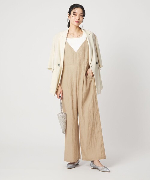 green label relaxing（グリーンレーベルリラクシング）の「［size SHORT/TALLあり］フィブリル Vネック オールインワン（つなぎ/オールインワン・レディース・ブラック/ベージュ・TALL/SHORT/FREE）」の3枚目の写真