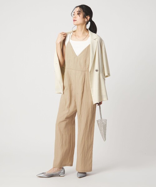 green label relaxing（グリーンレーベルリラクシング）の「［size SHORT/TALLあり］フィブリル Vネック オールインワン（つなぎ/オールインワン・レディース・ブラック/ベージュ・TALL/SHORT/FREE）」の4枚目の写真